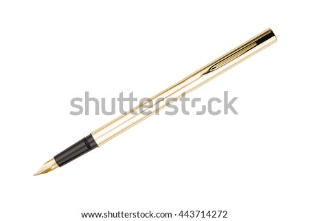 Golden color fountain pen isolated on white 