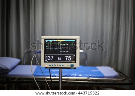 Vital signs monitor beside patient bed in emergency room of the hospital