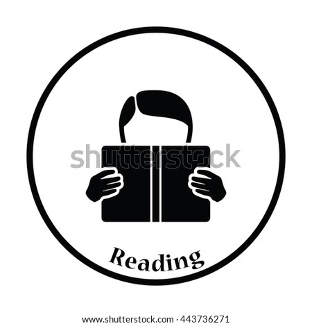 Icon of Boy reading book. Thin circle design. Vector illustration.