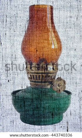 Photo shows old vintage glass oil lamp - Photo made with canvas texture effect    