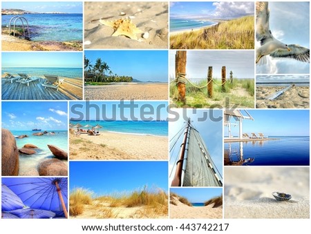 summer beach mosaic ; A collection of quality images from beaches together in one collage 
