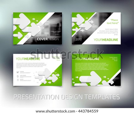 Vector presentation design templates collection with white 3d rounded arrows