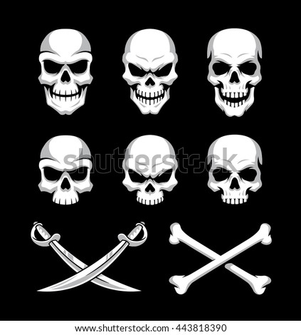 Skull icons with crossbones and crossed swords suitable for logo design