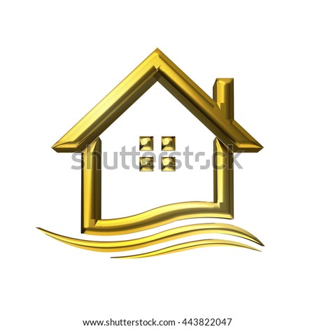 Golden house real estate. 3D rendering illustration