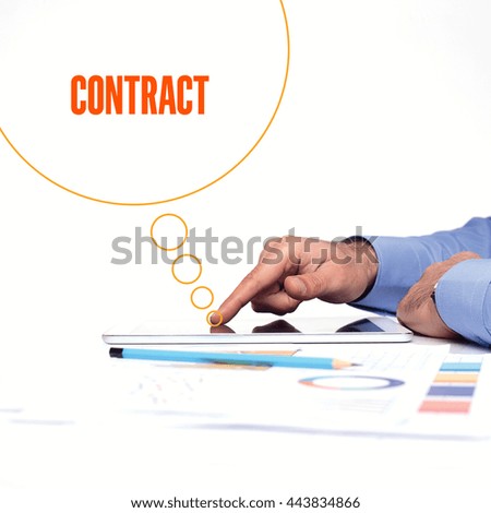 BUSINESSMAN WORKING OFFICE  CONTRACT COMMUNICATION TECHNOLOGY CONCEPT
