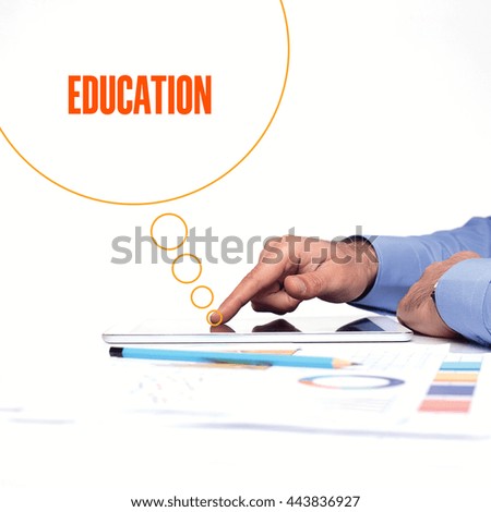 BUSINESSMAN WORKING OFFICE  EDUCATION COMMUNICATION TECHNOLOGY CONCEPT