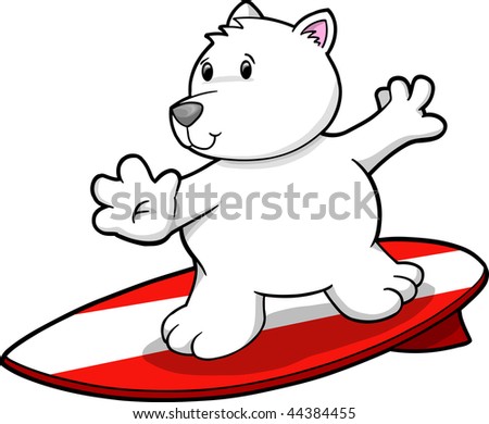 Polar Bear Surfing Vector Illustration