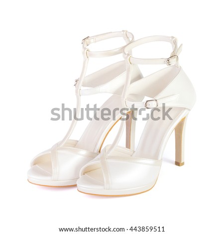 Beige women shoes isolated on white background Royalty-Free Stock Photo #443859511