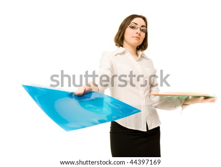 Picture of a secretary reaching a blue folder