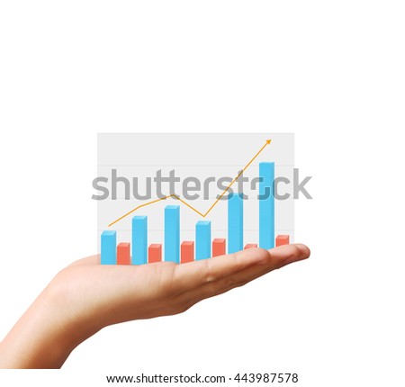 financial chart symbols coming from a hand