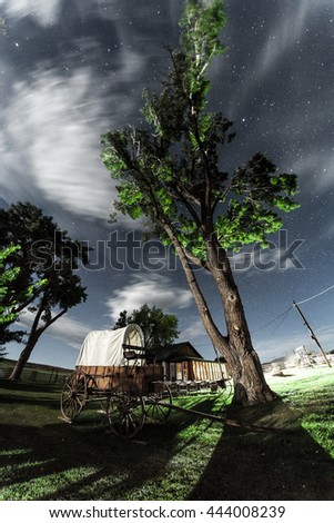 Western Ranch at Night with Tree and Carriage