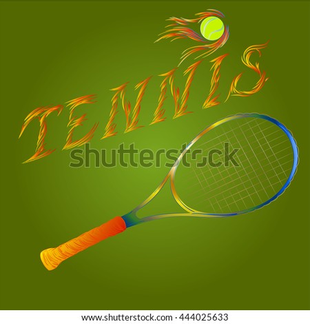tennis racket, tennis legend, tennis ball green background