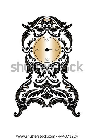 Baroque Classic Golden clock Vector. Rich ornamented Baroque Style clock