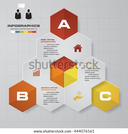 abstract 3 steps in hexagonal shape template. Vector Illustration