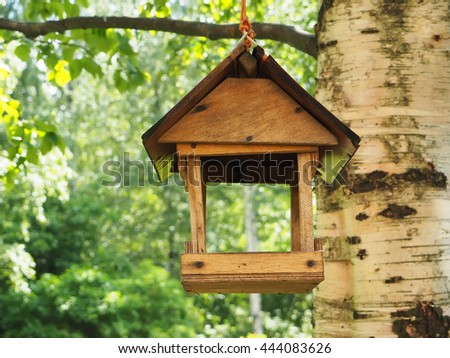 wooden feeder in a tree