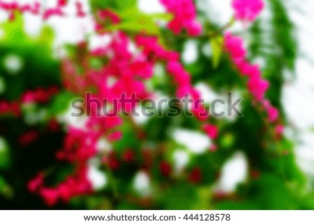 Abstract background blurry image of pink flower on green leaf.
