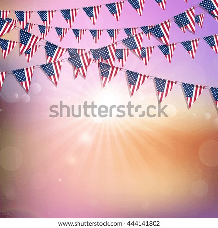 American flag bunting on an abstract background