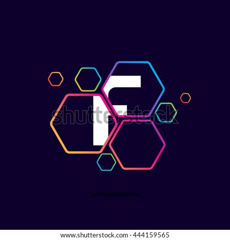 Letter F logo in Hexagon pattern. Colorful vector design for banner, presentation, web page, app icon, card, labels or posters.