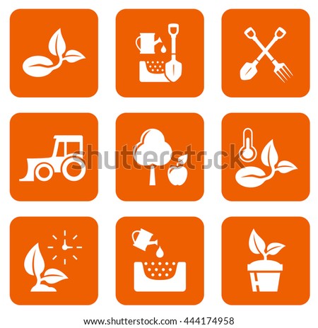 set of nine agriculture icons with equipment