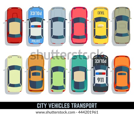 Cars top view vector flat city vehicle transport icons set. Automobile car for transportation, auto car icon illustration Royalty-Free Stock Photo #444201961