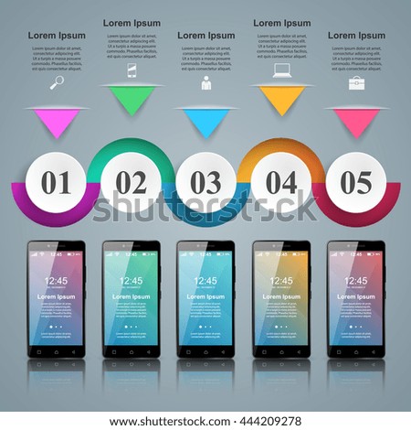 3D infographic design template and marketing icons. Business Infographics origami style Vector illustration. Smartphone icon.