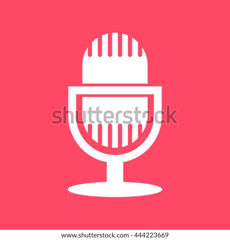 Microphone white icon on magenta color background. Eps-10.