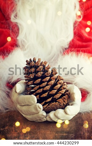Santa Claus hand holding bird house