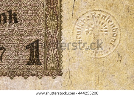 macro picture of a protective pattern and stamp old paper banknote