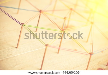 Abstract background networking,social media concept, internet communication concept,link concept,on wood background.