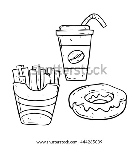 Cute fast food in doodle art