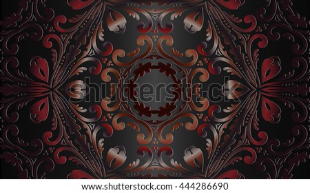 Seamless abstract arabesque openwork pattern and geometric shapes in bronze on a dark background