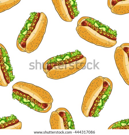 Seamless pattern color hot dog.