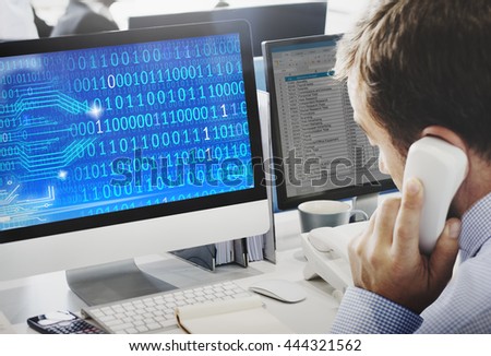 Binary Code Computer Screen Blue Concept