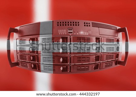 Concept Server with the Flag of Denmark for use as local or country internet and hardware security image idea
