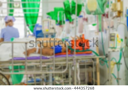 Blur image  of  patient and team  in  emergency room at hospital