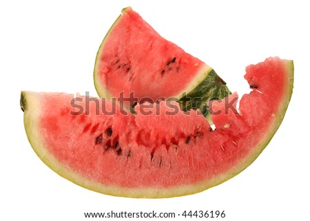 Two slice of ripe watermelon. Close-up. Isolated on white background.