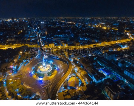 Victory Monument , Bangkok ,Thailand , aerial photography at night , Low key exposure