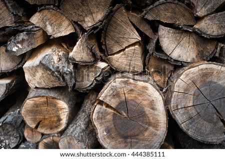 Lots of aged stacked chopped firewood in background texture