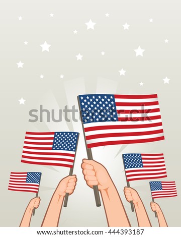 Hands Holding Flags of USA. american Independence Day celebration