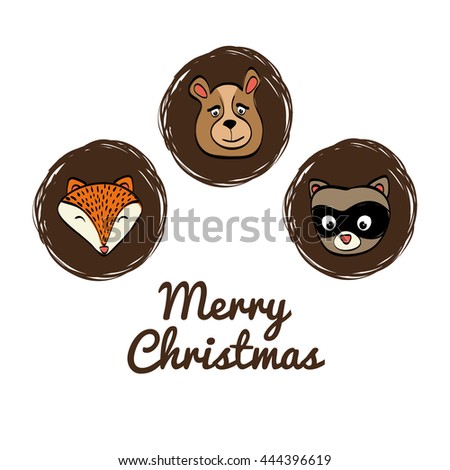 Merry Christmas and happy holidays concept represented by cartoon animals icon. isolated and flat illustration