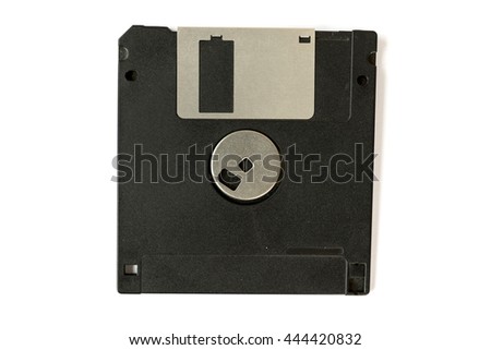 Black floppy disk isolated on a white background.