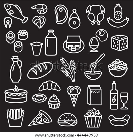 Set of food icons outline design illustration