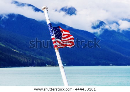 american flag on the boat, Alaska