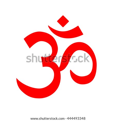 Red vector Om symbol, aum logo. Symbol of hinduism and buddhism. Simple yoga om icon isolated on white