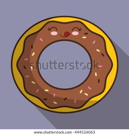 Breakfast represented by kawaii cartoon donut design. Colorfull and flat illustration