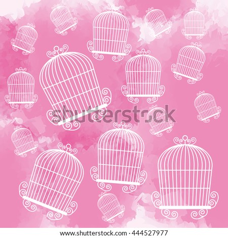 Decoration object concept represented by cute birdcages over splash background illustration, flat and colorfull design
