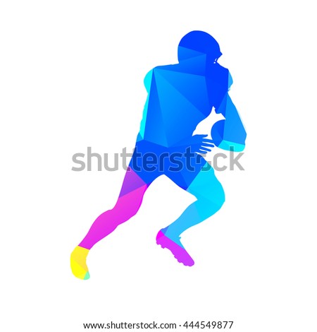Blue geometric american football player. Abstract vector silhouette