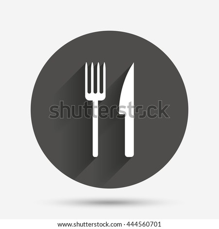 Eat sign icon. Cutlery symbol. Fork and knife. Circle flat button with shadow. Vector