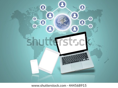 Social network with Technology devise on world map background, Elements of this image furnished by NASA, Business network concept