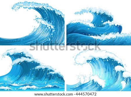 Four scenes of ocean waves illustration